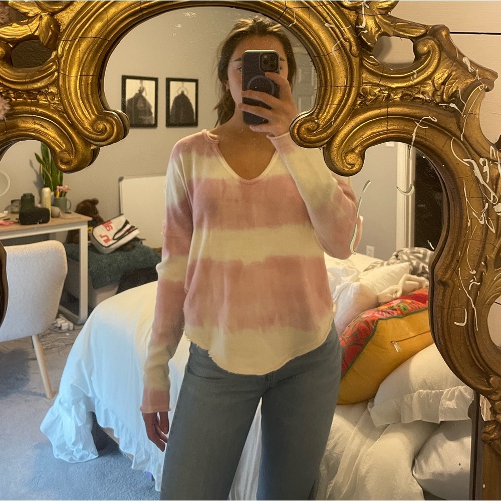 Free People tie dye pink and white sweater